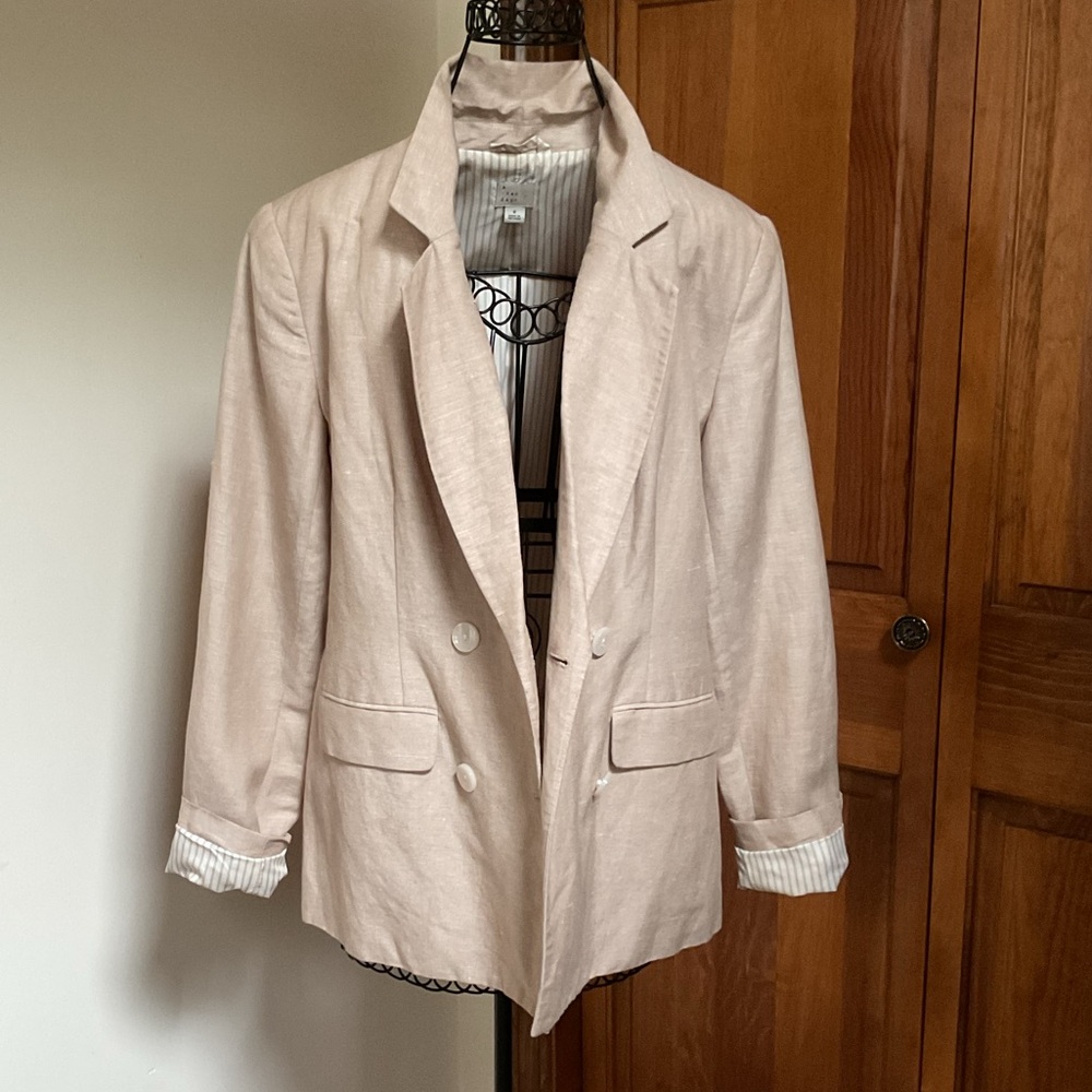 A New Day Linen Blend Double-Breasted Blazer, 8, New - Picture 2 of 7
